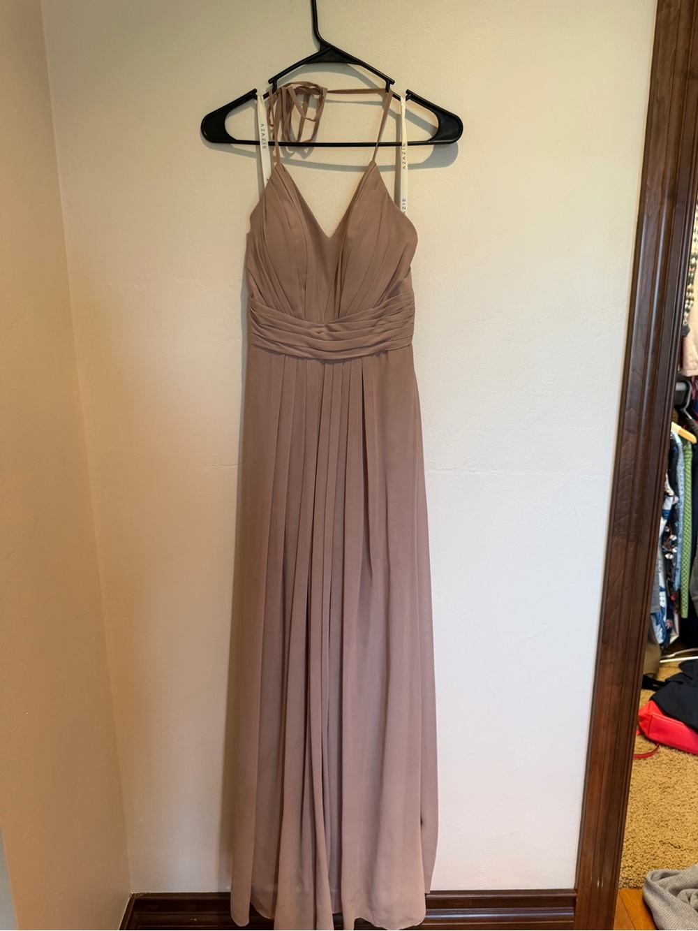 Azazie Dusty Mauve Spaghetti Strap V‑Neck Maxi Dress